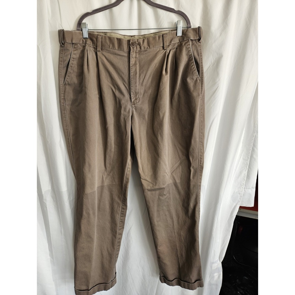 Cabela's Mens 42x30 Pleated Chino Pants Brown Khaki Cotton Twill Cuffed